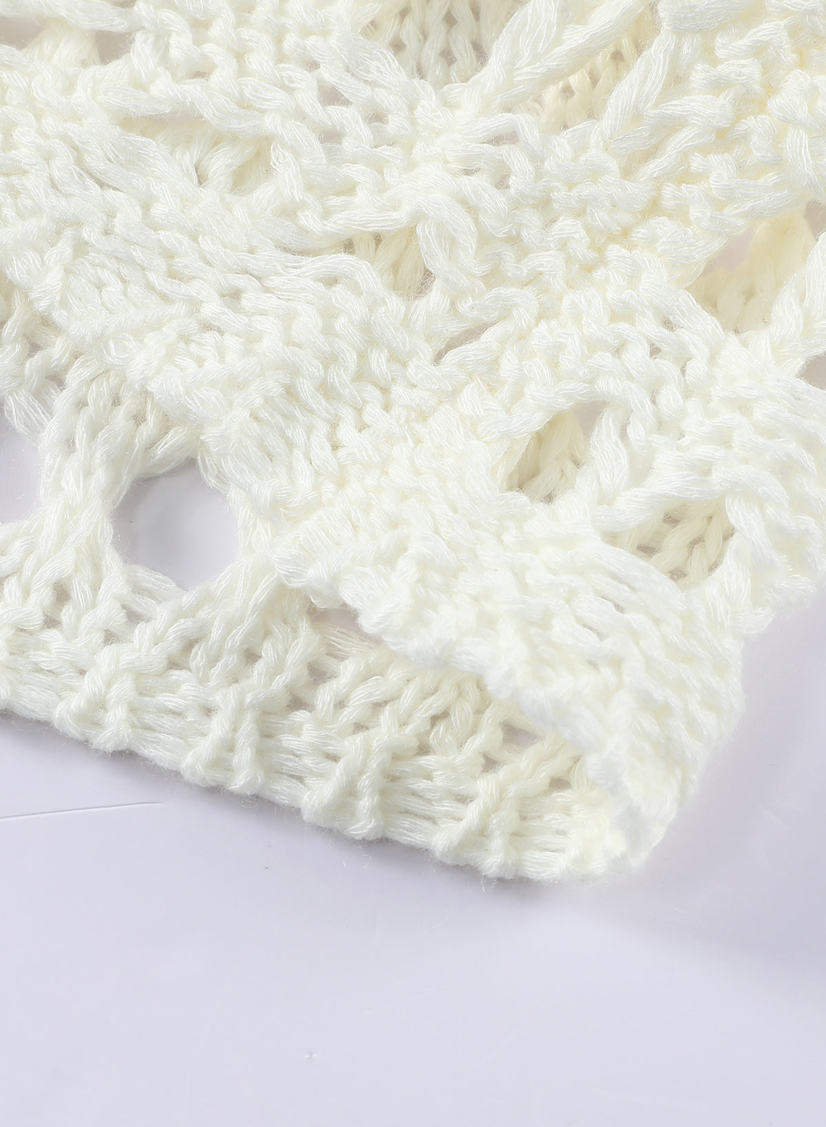 OmbreSwim - White Mesh Knitted Long Sleeve Hollow Sun-proof Round Neck Cover Up