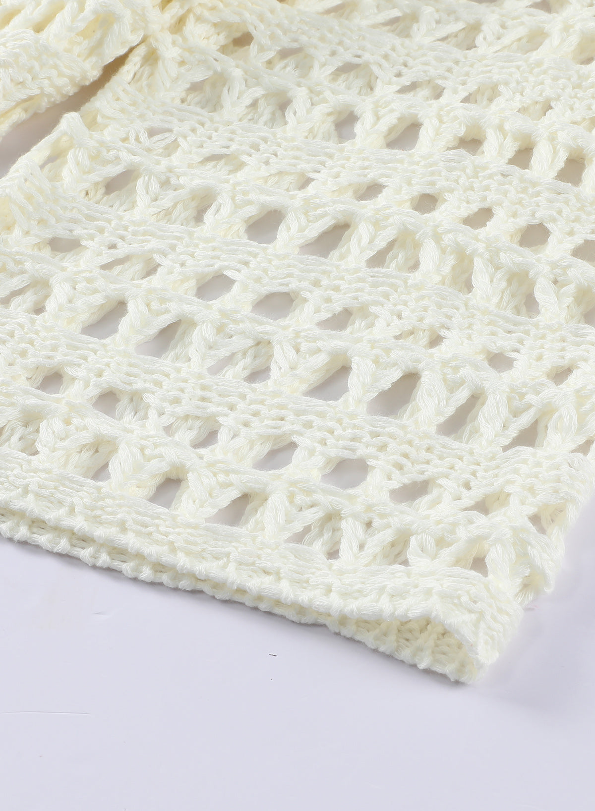 OmbreSwim - White Mesh Knitted Long Sleeve Hollow Sun-proof Round Neck Cover Up