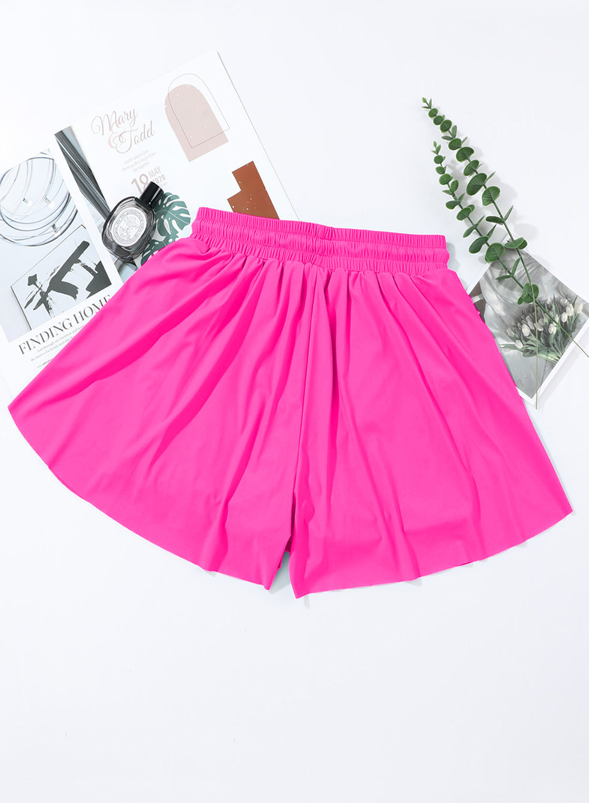 OmbreSwim - Pink Solid Color Simple Versatile High Waist Swim Short