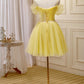 Cute Yellow Spaghetti Straps Off The Shoulder Tulle Short Homecoming Dresses