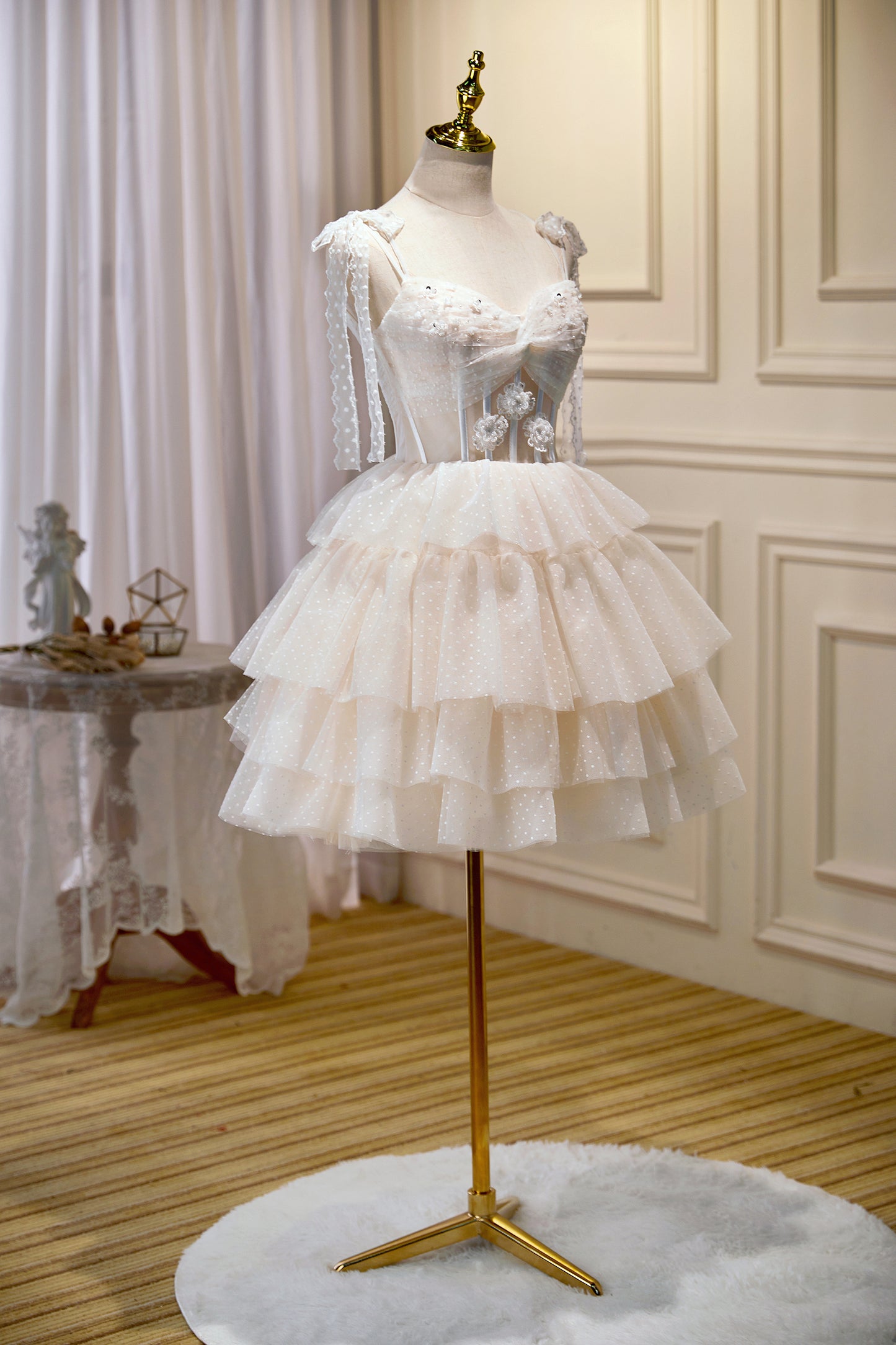 Ivory Spaghetti Straps A-Line Elegant Long Party Dress Birthday Dress, DP4624 main image 1