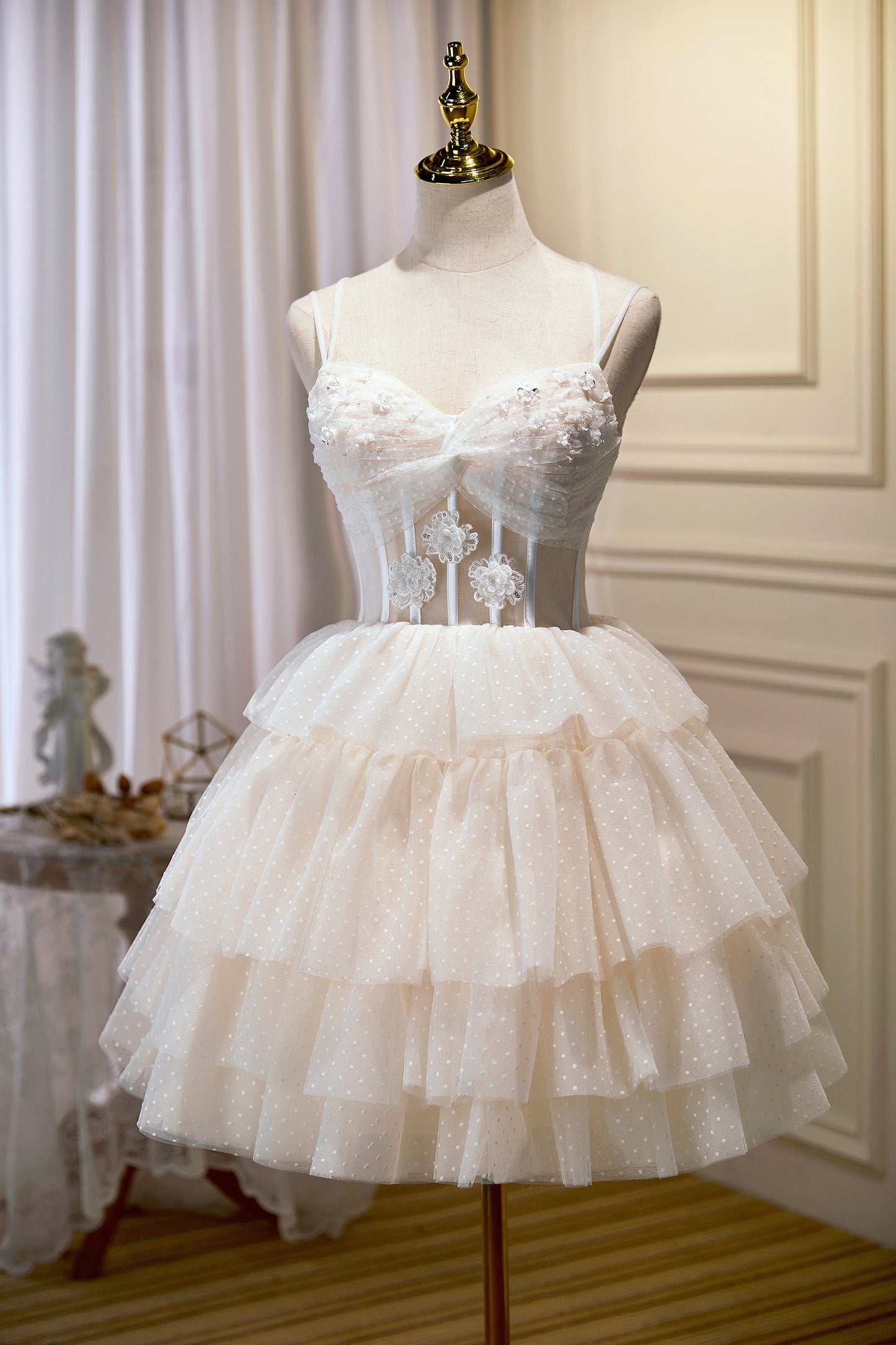 Spaghetti Straps Ivory Homecoming Dress Short Party Dress main image 1