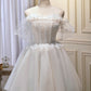 Chic Ivory Spaghetti Straps Off The Shoulder Tulle Homecoming Dresses