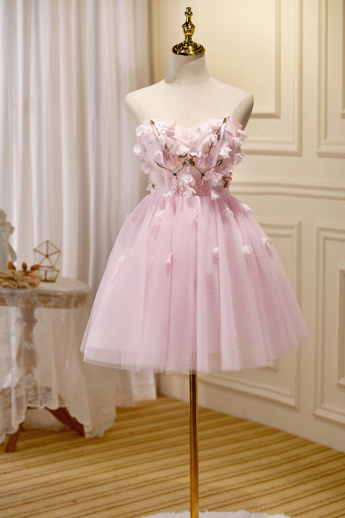Elegant Strapless Tulle A Line Short Birthday Dress Pink 8th Grade Homecoming Dress main image 0