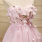 Cute Pink Strapless Sweetheart Appliques Tulle Short Homecoming Dresses