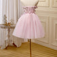Cute Pink Strapless Sweetheart Appliques Tulle Short Homecoming Dresses