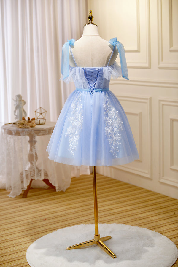 Short Mini Cute Sky Blue Spaghetti Straps Party Dress Disney  Homecoming Dress