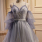 Spaghetti Straps V Neck A Line Tulle Short Homecoming Dresses