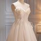 A Line V Neck Spaghetti Straps Tulle Short Homecoming Dresses