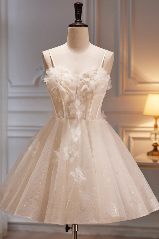 Spaghetti Straps A Line Tulle Short Homecoming Dresses