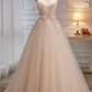 Charming Spaghetti Straps Sleeveless A Line Tulle Long Prom Dresses