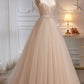 Charming Spaghetti Straps Sleeveless Evening Dress A Line Tulle Long Prom Gown