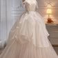 Elegant Ivory Spaghetti Straps Ball Gown with Bowknot A Line Tulle Long Prom Dresses