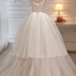 Elegant Ivory Spaghetti Straps Ball Gown with Bowknot A Line Tulle Long Prom Dresses