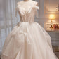 Elegant Ivory Spaghetti Straps Ball Gown with Bowknot A Line Tulle Long Prom Dresses