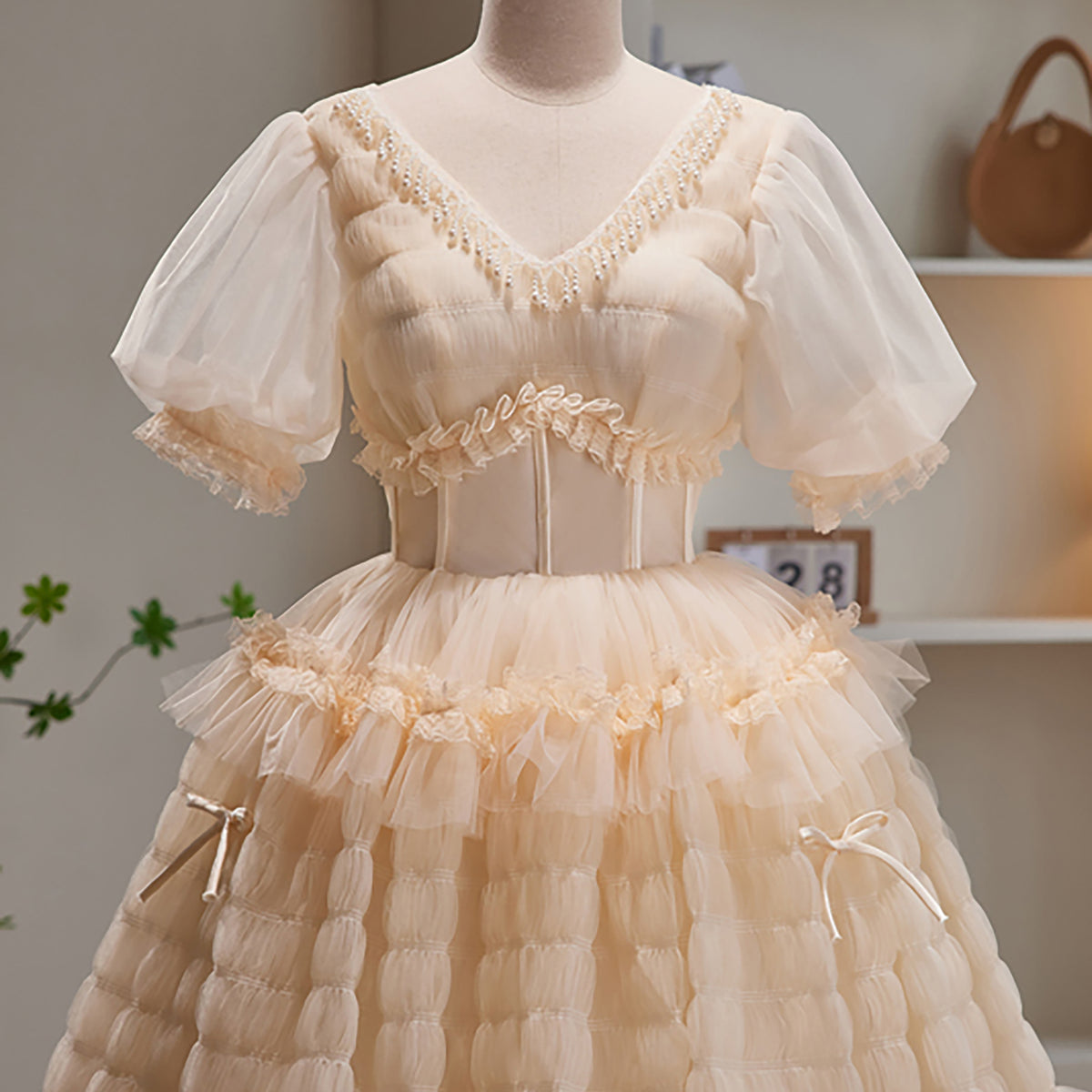 Ombreprom Homecoming Dress Champagne V Neck Short Sleeves Tulle Short Graduation Dress Ombreprom Homecoming Dress Champagne V Neck Short Sleeves Tulle Short Graduation Dress