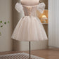Chic Ivory Off The Shoulder Beading Tulle Short Homecoming Dresses