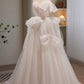 Stunning Ivory Spaghetti Straps Beading A Line Tulle Long Prom Dresses