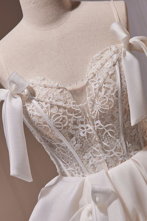 Ivory Spaghetti Straps Lace Mini Party Dress Homecoming Dress,DP1843 main image 0