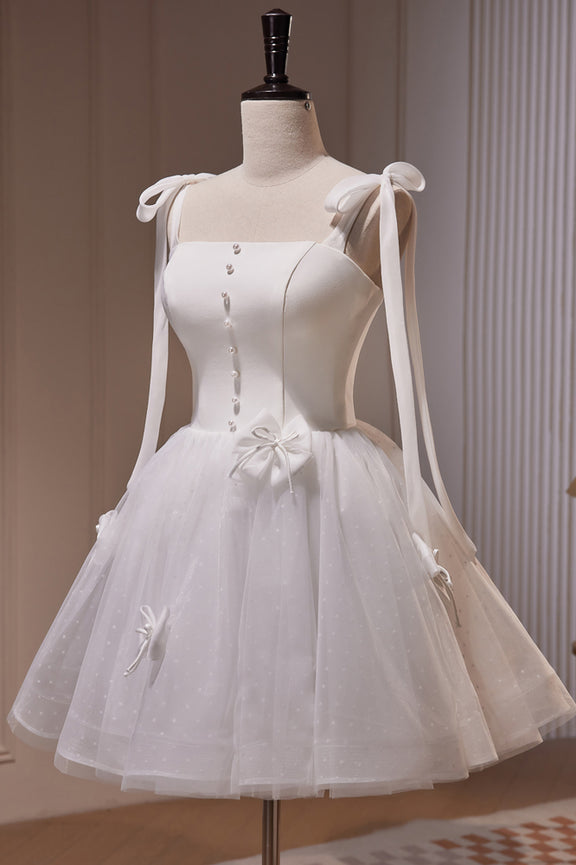 Straps Short Tulle White Homecoming Dress