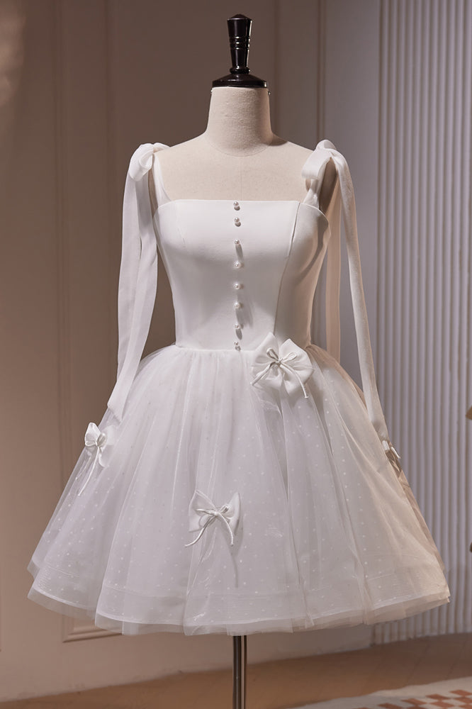White Spaghetti Strap Tulle Short Prom Dress, Cute A-Line Homecoming Dress main image 1