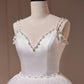 White V Neck Spaghetti Straps Beading A Line Tulle Long Prom Dresses