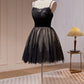 Black Spaghetti Straps Lace Tulle Short Homecoming Dresses