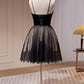 Black Spaghetti Straps Lace Tulle Short Homecoming Dresses