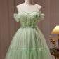 Green Beading Spaghetti Straps Tulle Short Homecoming Dresses
