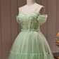 Green Beading Spaghetti Straps Tulle Short Homecoming Dresses