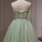 Cute Green Strapless Appliques Tulle Short Homecoming Dresses