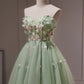 Cute Green Strapless Appliques Tulle Short Homecoming Dresses