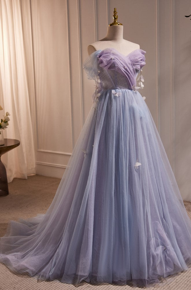 A-Line Purple Gradient Tulle Long Prom Dress P627