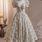 Gorgeous Short Sleeves Prom Dress with Beads and Floral Appliques
