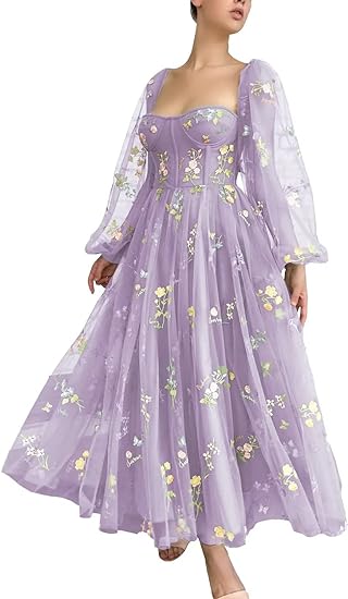 Floral Embellished Long Sleeve Bandage Prom Dress