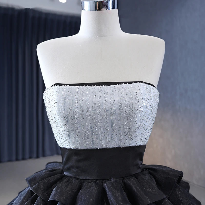 Luxury Strapless Sweep Train Prom Dresses Strapless Ball Gown