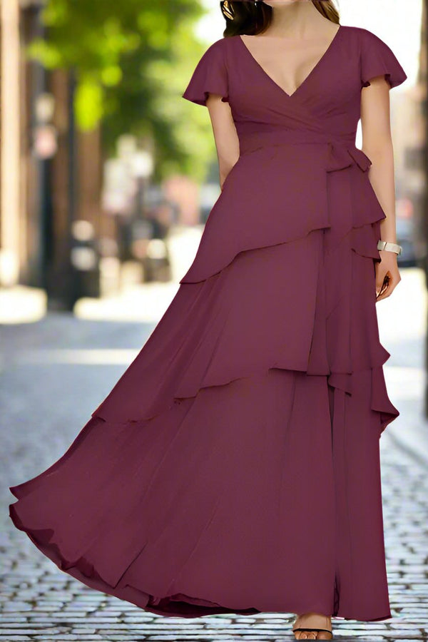 Cicinia Mulberry Mother Of The Bride Dress With Sleeves Long Chiffon Lace A-line Classy