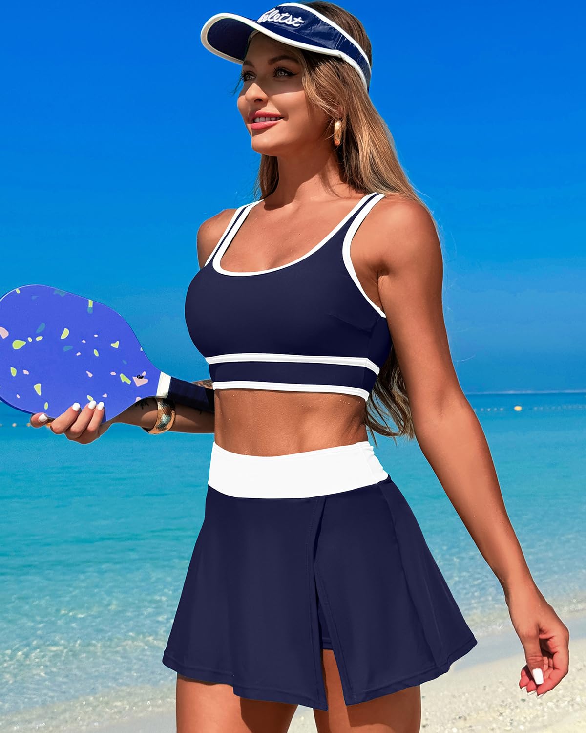 OmbreSwim - High Waisted Bikini Sets Tummy Control Swim Skirt Two Piece Swim Suit Tummy Control Color Block Bathing Suit