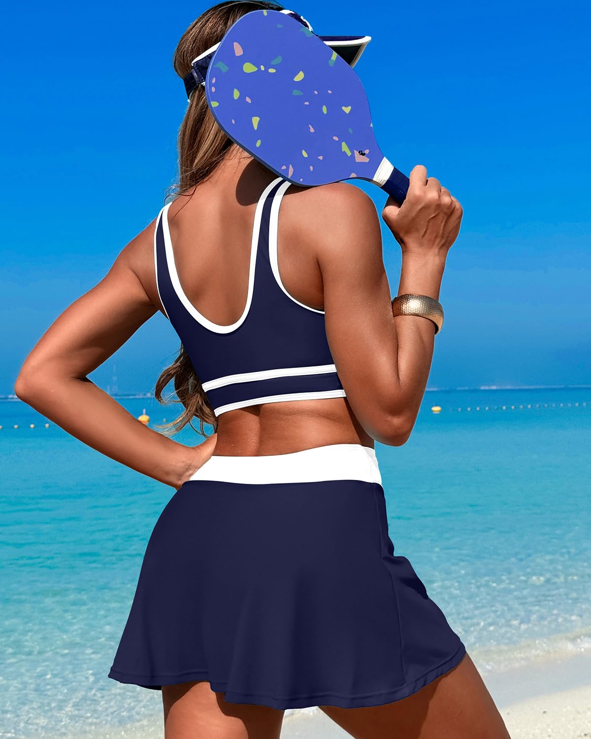 OmbreSwim - High Waisted Bikini Sets Tummy Control Swim Skirt Two Piece Swim Suit Tummy Control Color Block Bathing Suit