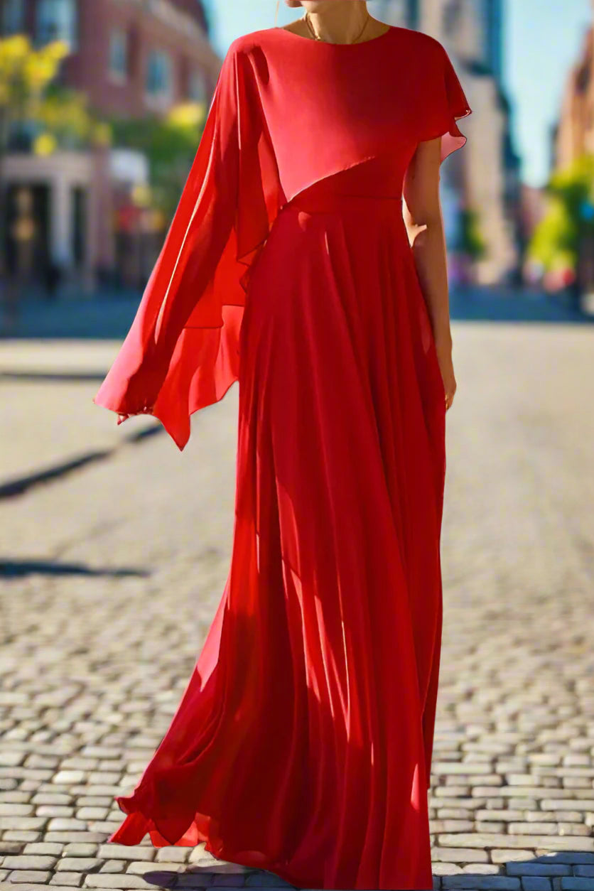 long sleeve red chiffon dress New Arrival A-Line Floor Length Mother of the Bride Color:Sweet Orange Spritz Emerald Green Satin Smocked fashion and art For cooler evenings