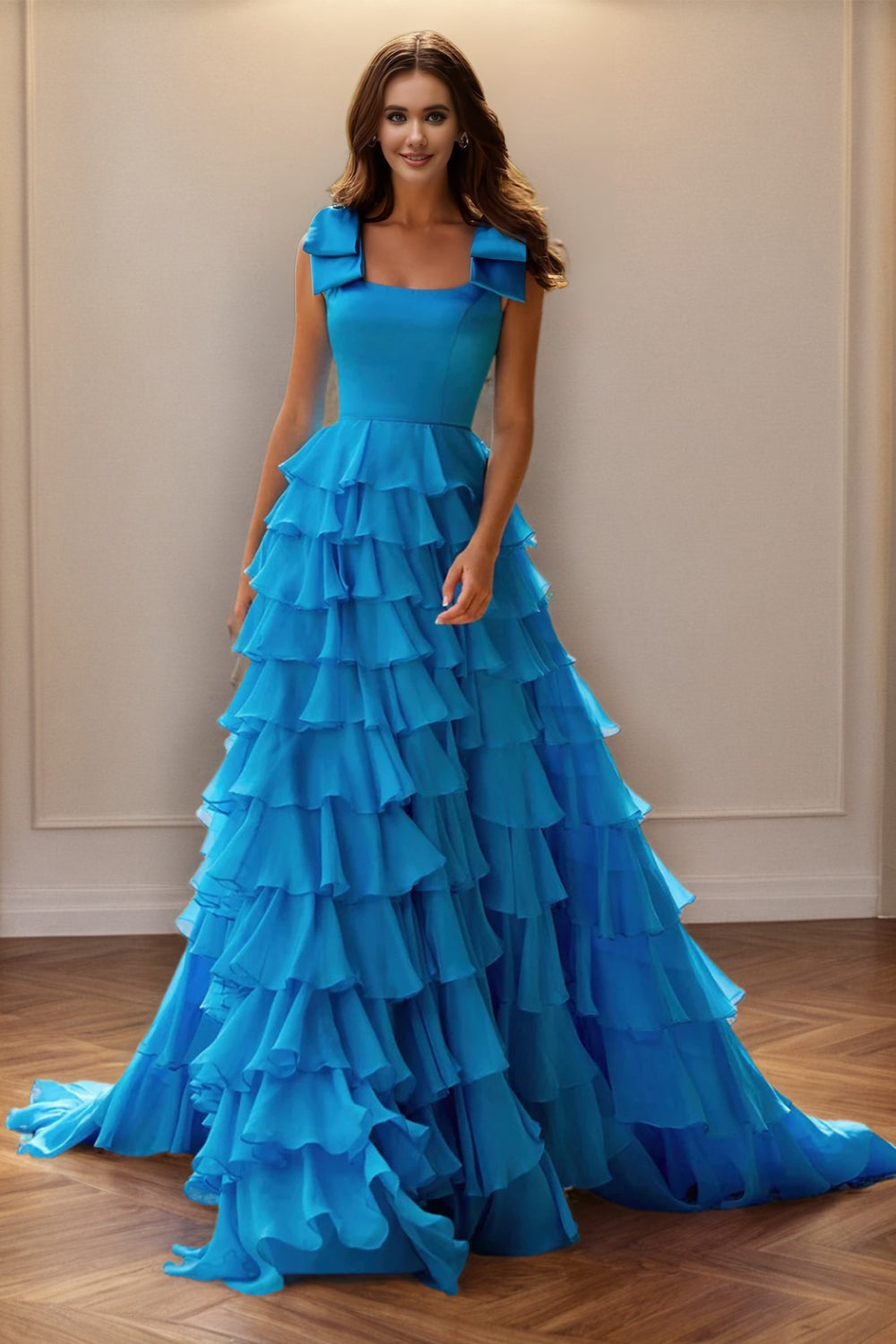 Ocean Blue Sleeveless Chiffon Layers A Line Party Dress