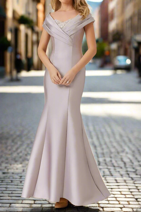One Shoulder Satin Mermaid Bow Sleeveless Mother of the Bride Dresses
