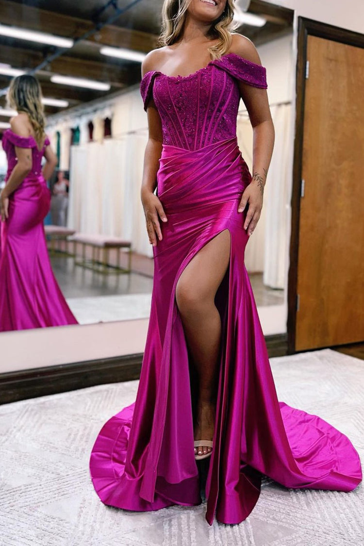 Off-the-Shoulder Pleated Gown with Surplice Bodice Marigold main image 1
