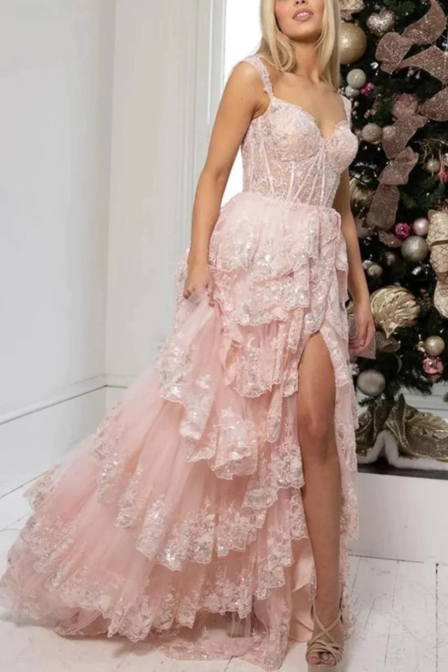 Off Shoulder Lace Pleated Prom Style Dress