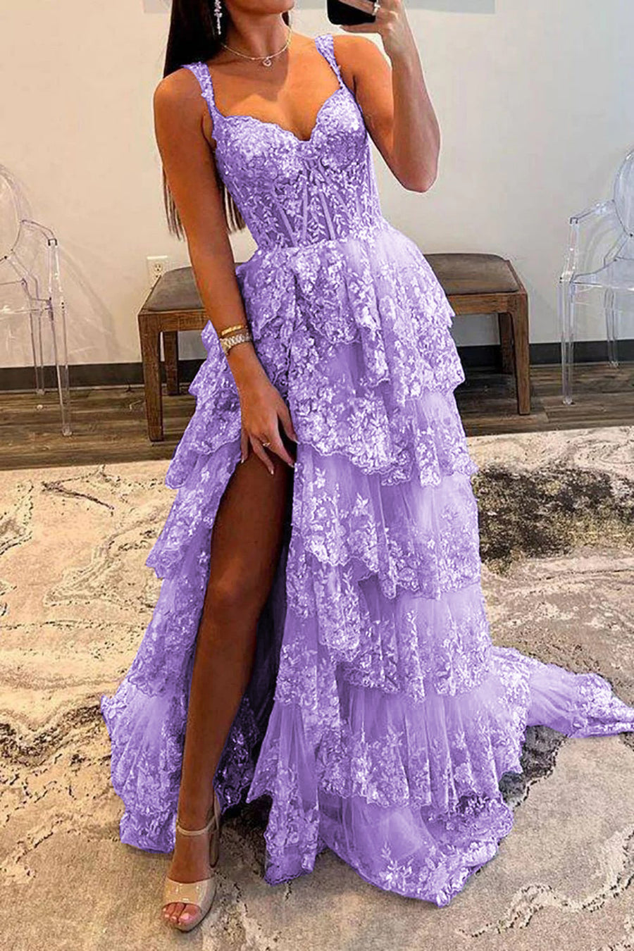 Off-Shoulder Sleeveless Pleated Sparkly Sheath Prom Dress main image 1