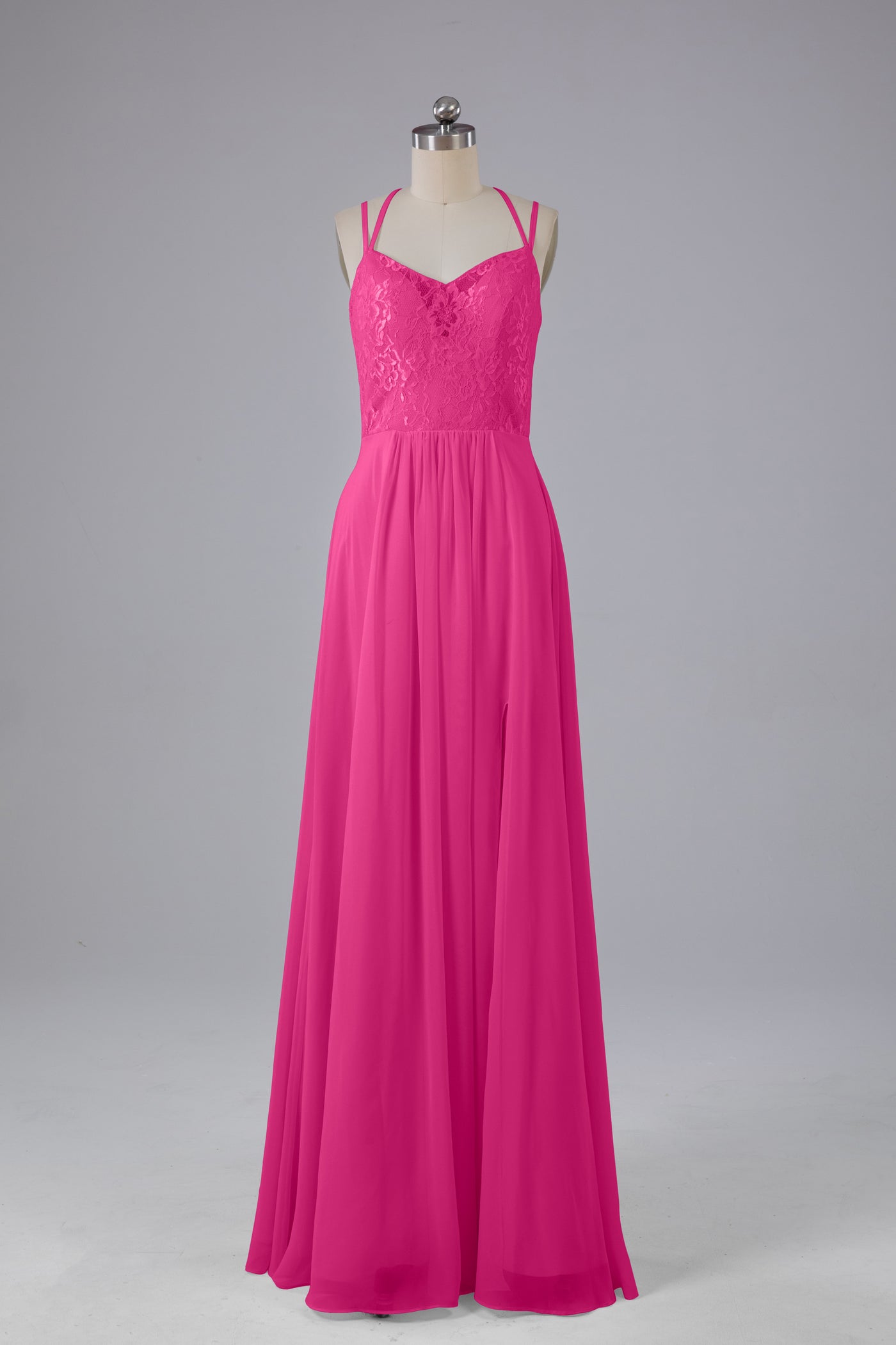 Open Back Spaghetti Straps Bridesmaid Dresses Thigh-Slit Slim-Fitting Long Gown