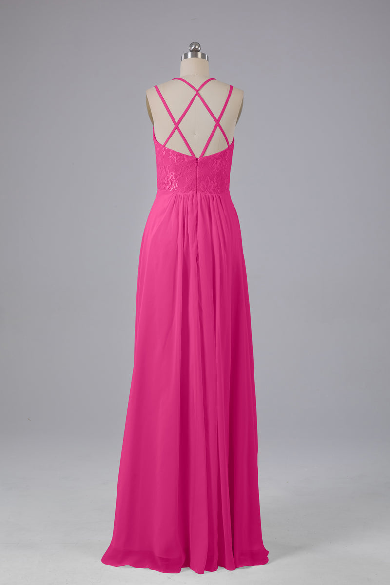 Saanvi Spaghetti Straps Open Back Lace Long Bridesmaid Dresses