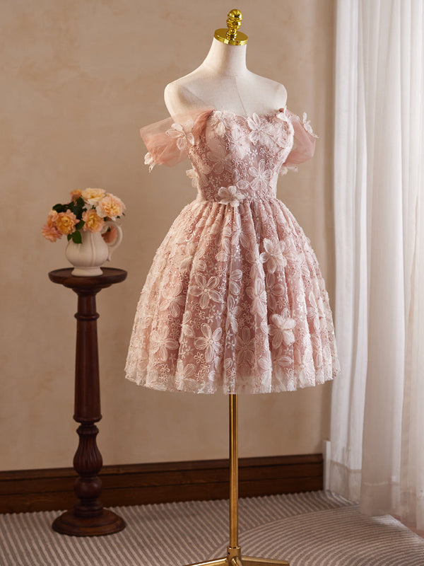 Chic Off-The-Shoulder Flower Appliques Sleeveless A-Line Formal Dresses