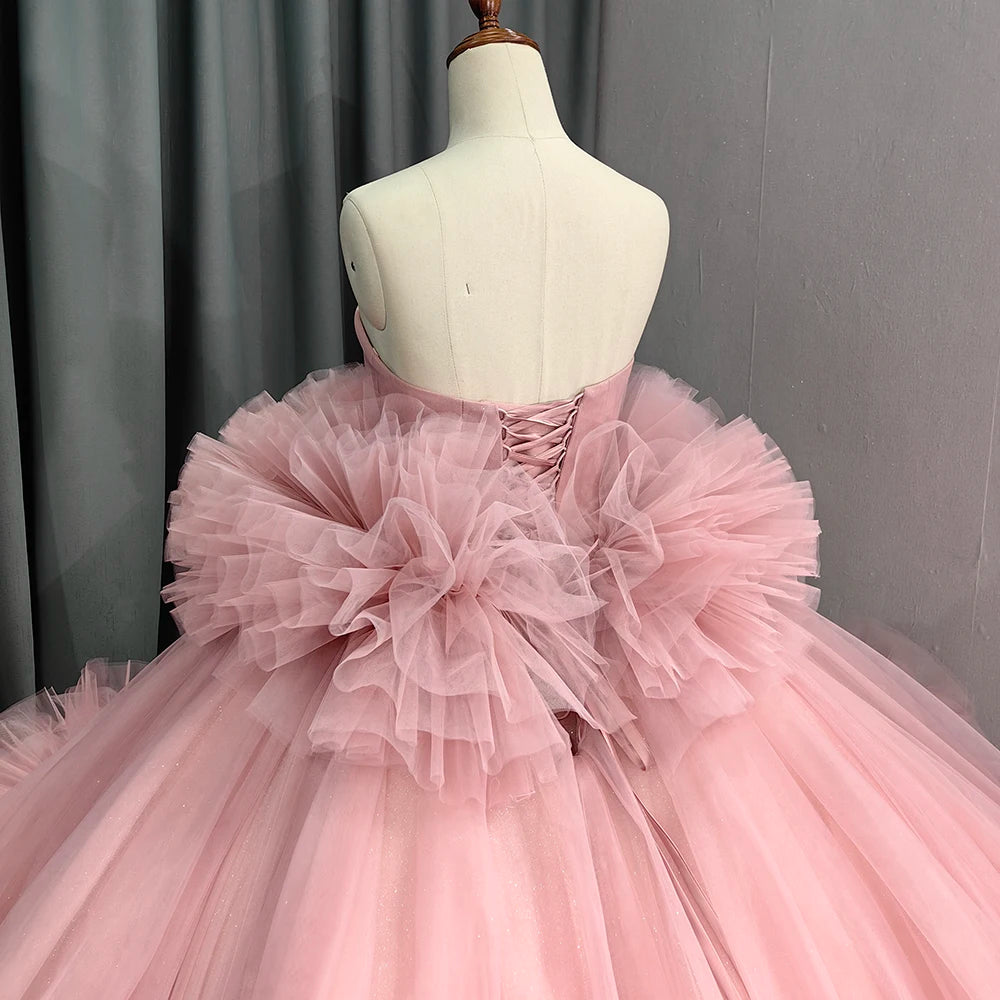 Stunning Prom Dress Strapless Tiered Flower Ball Gown Quinceanera Dress    D3709