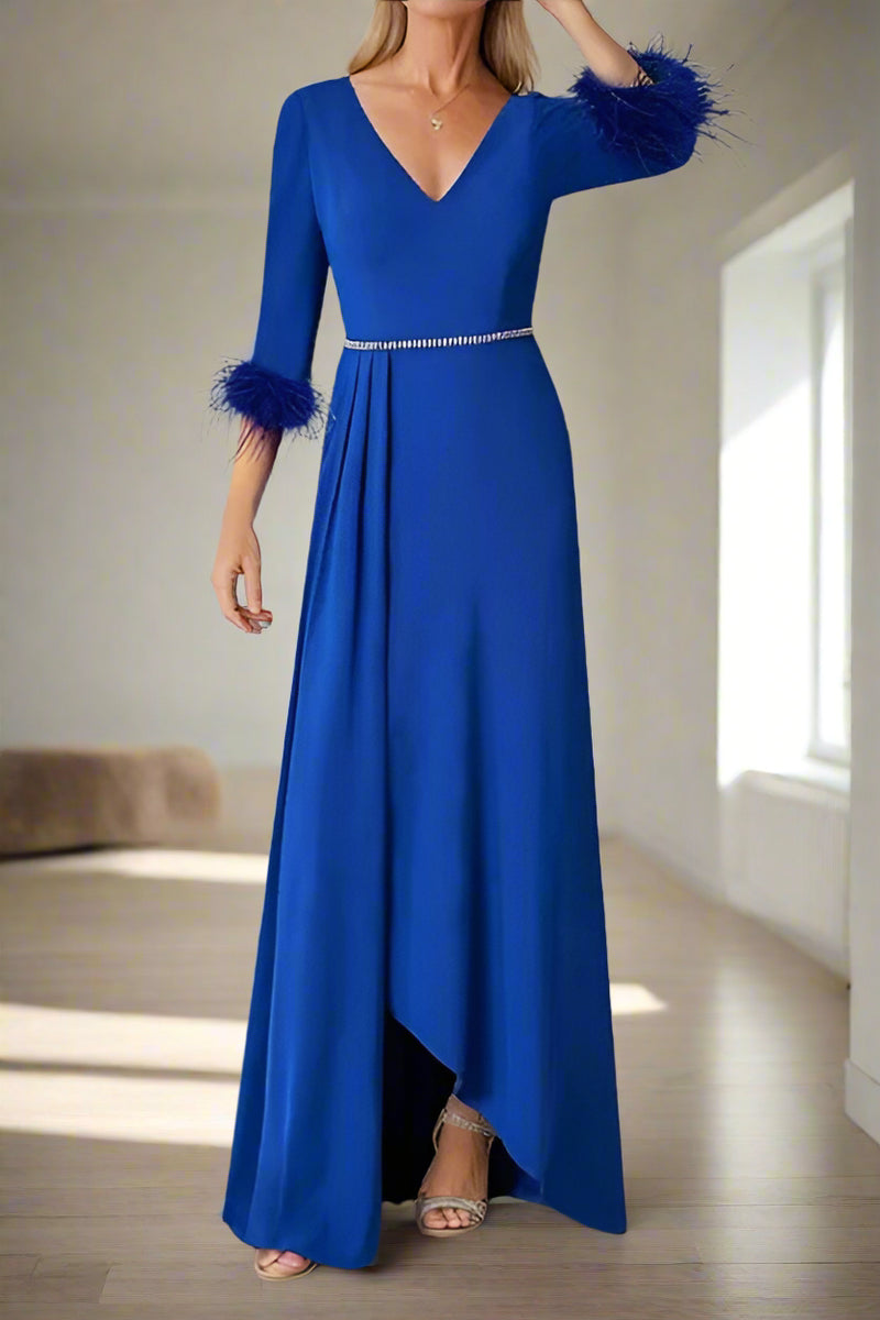 blue dress for baby girl Royal Blue Delicate Pleats Wedding Guest Dress with Feathers